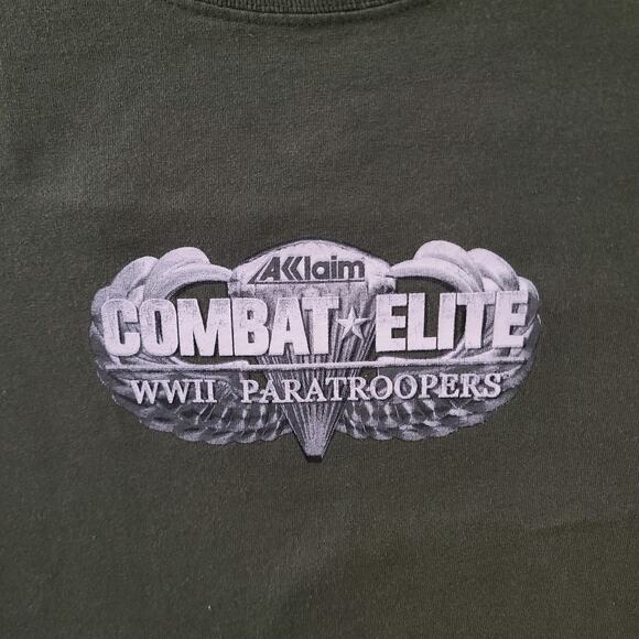 Y2K Combat Elite WWII Paratroopers Mens Large Military Green Promo Anvil Shirt - Picture 3 of 8